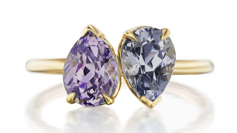 <a href="https://www.greenwichjewelers.com/collections/all/products/lavender-spinel-lanai-toi-et-moi-ring" target="_blank">Greenwich St. Jewelers</a>  Chroma Lavender Spinel Toi et Moi Ring set in 14-karat yellow gold ($1,975)