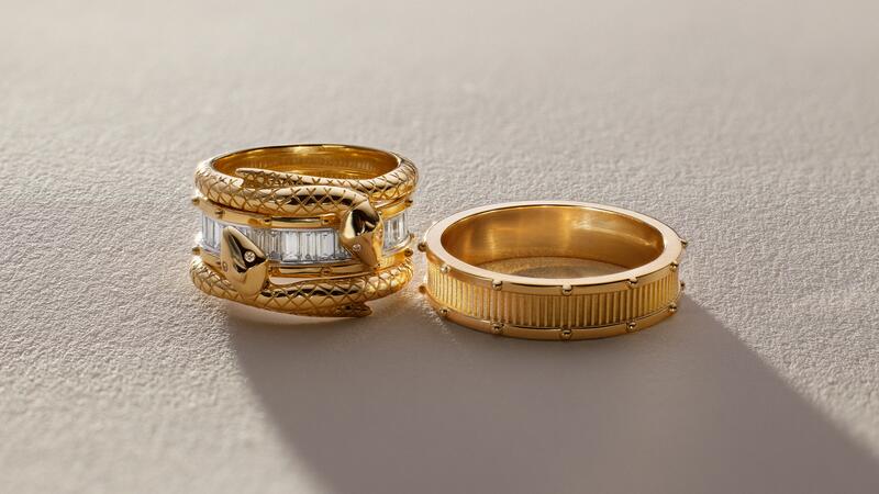 Foundrae United in Love Lovestruck Pierced and Snake Bookend Ring Stack and Lovestruck Pierced Band