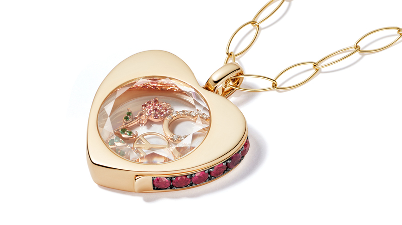 <a href="https://www.loquetlondon.com/us/the-diamond-locket-pendant-in-yellow-gold-1.html " target="_blank"> Loquet London </a> “The Elysian Heart Locket” in 14-karat gold with rubies ($4,500)
