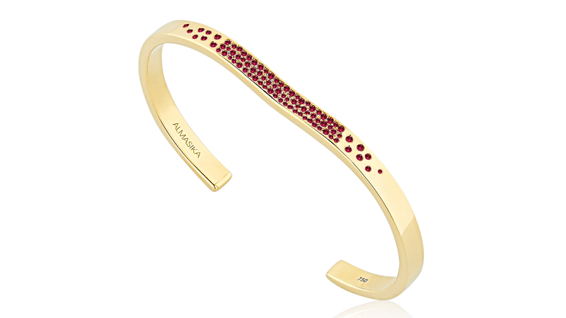<a href="https://www.twistonline.com/collections/bracelets/products/ruby-berceau-open-cuff-bracelet" target="_blank"> Almasika </a> ruby “Berceau” open cuff bracelet in 18-karat yellow gold with rubies ($5,950)