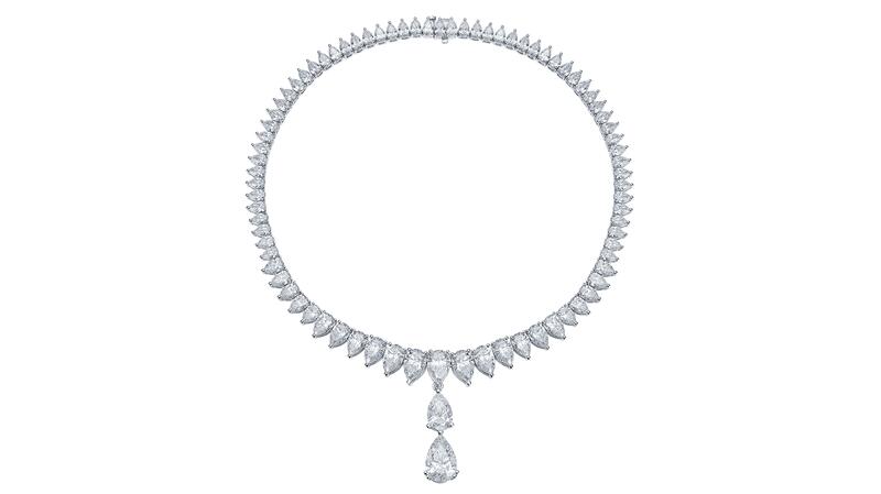 <a href="https://smilingrocks.com/" target="_blank">Smiling Rocks</a> Rays High Jewelry Necklace using pear lab-grown diamonds in 14-karat white gold ($199,000)