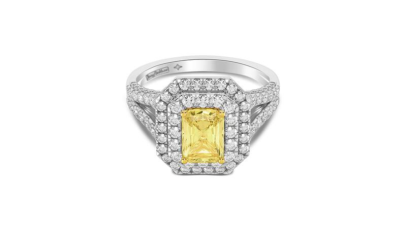 The “Grace” yellow lab-grown diamond engagement ring in platinum ($6,499)