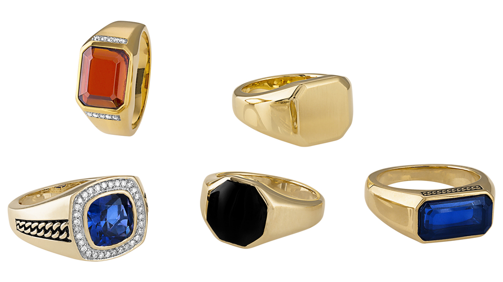 Estd. 1933 by Esquire has launched with metal and onyx signet rings (center) and will expand to other gemstones in the future.