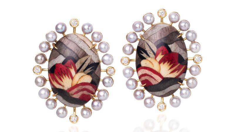 Silvia Furmanovich Marquetry Flower Earrings