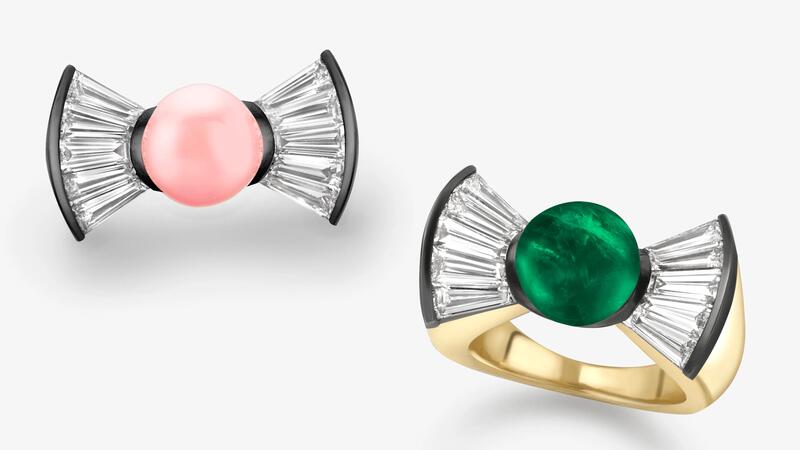 Jessica McCormack Bows Diamond & Conch Pearl or Emerald Rings