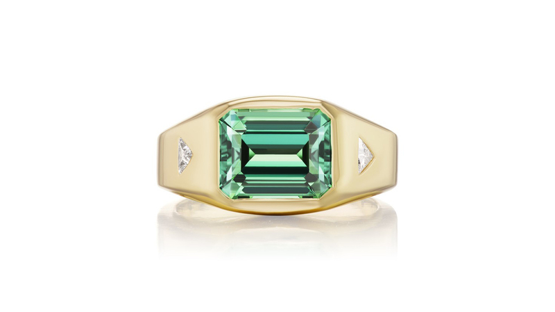 <a href="https://arkfinejewelry.com/collections/ring/products/tourmaline-creation-ring-with-diamonds" target="_blank"> Ark Fine Jewelry </a> tourmaline “Creation” ring in 18-karat gold ($7,500)
