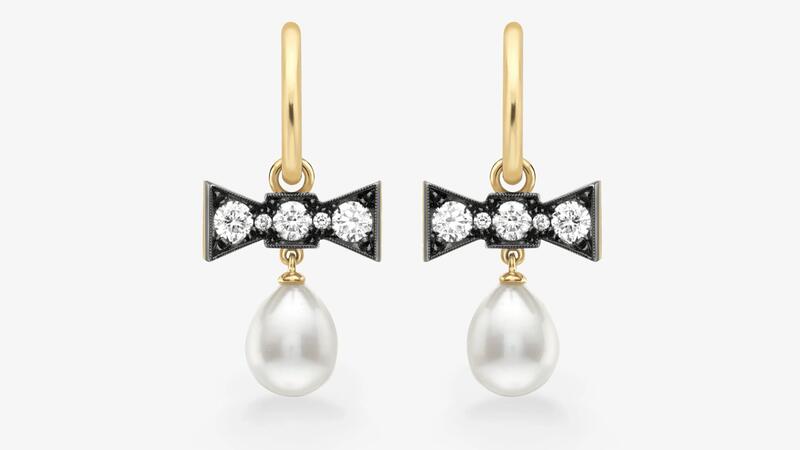 Jessica McCormack Bows Diamond & Pearl Gypset Hoop Earrings