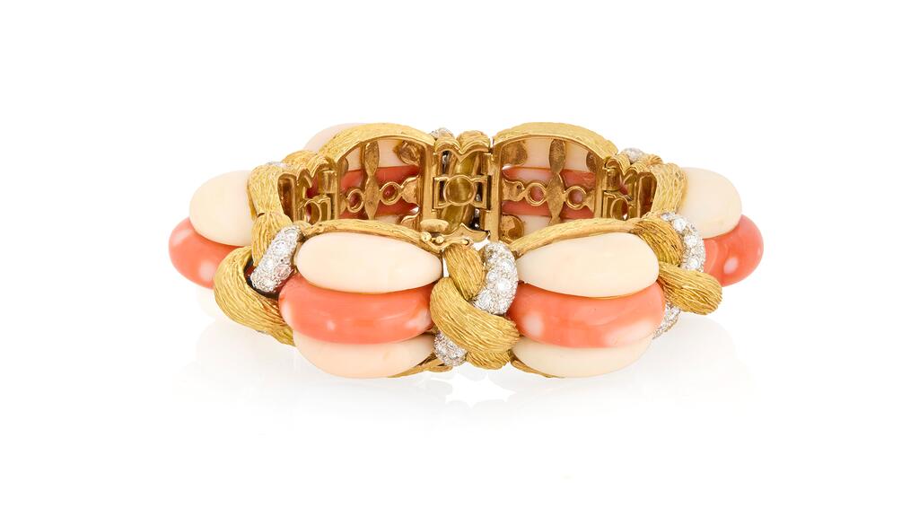 Coral and diamond gold bracelet