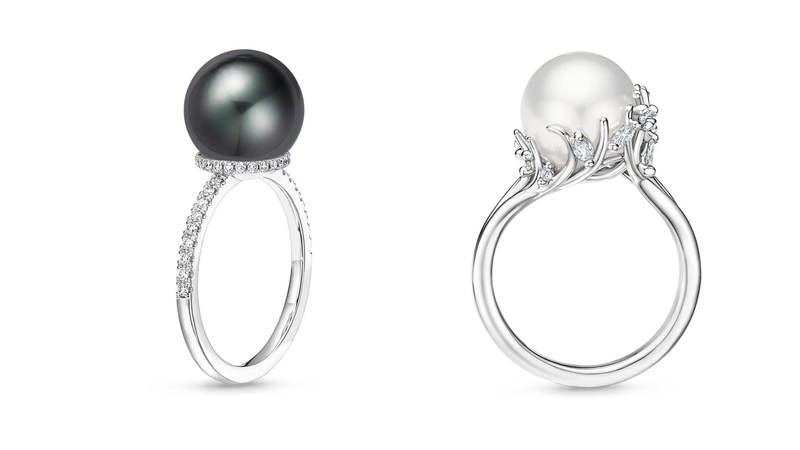 Pearls also make an appearance in the collection, including this “Debutante” cultured black pearl and diamond ring ($2,190) and this “Cotillion” cultured pearl and diamond ring ($1,490).