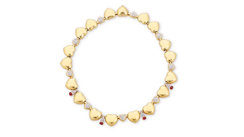 ruby and diamond heart-link necklace