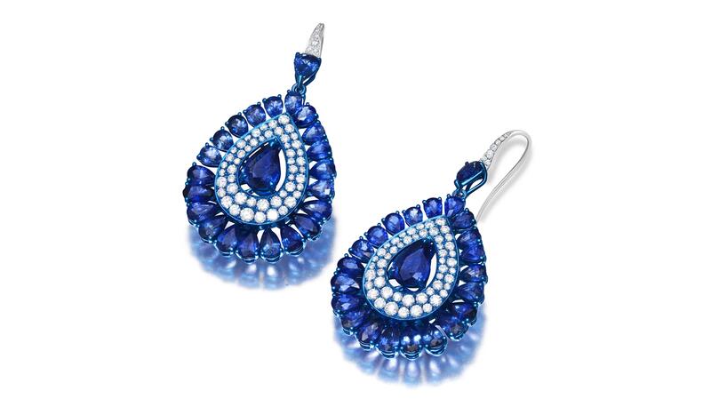 <a href="https://grazielagems.com/" target="_blank">Graziela</a> 18-karat gold earrings with blue rhodium, blue sapphire and diamonds ($21,000)