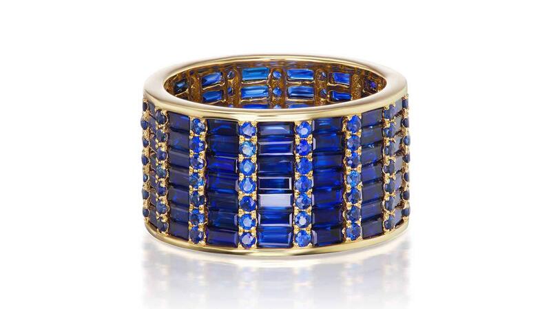 <a href="https://www.kavantandsharart.com/" target="_blank"> Kavant & Sharart</a> 18-karat yellow gold cigar ring with blue sapphire ($8,390)