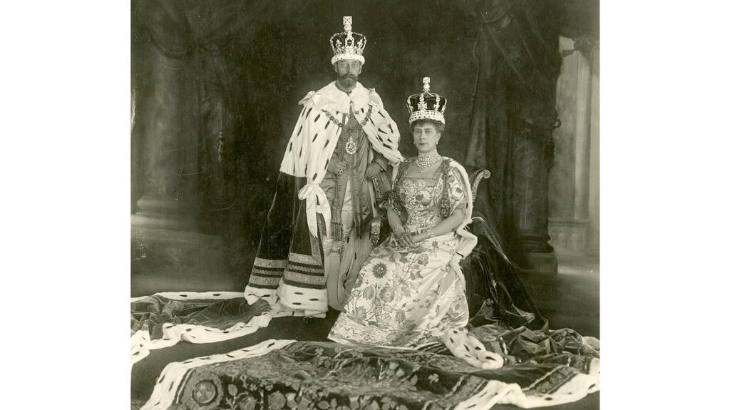 The Queen Mary crown was created for Queen Mary, seen here with King George V, for the 1911 coronation. (Image courtesy of Buckingham Palace’s website)