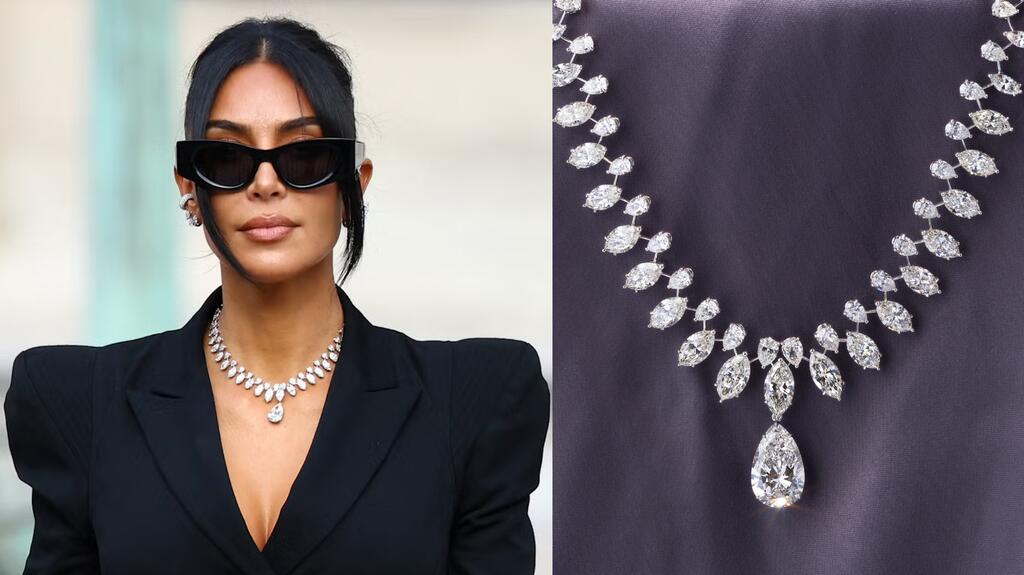 This bespoke necklace by Samer Halimeh New York features 80 diamonds totaling 52.17 carats, anchored by a 10.13-carat pear-shaped center stone hand-set in 18-karat white gold. Kim Kardashian diamond necklace Samer Halimeh New York
