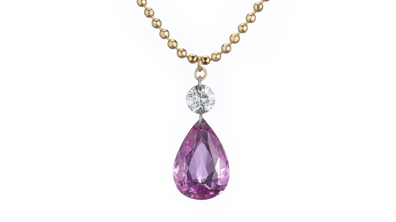 First launched as a charitable initiative in honor of Breast Cancer Awareness Month last year, this pink sapphire pendant in 14-karat yellow gold with lab-grown diamonds is now a collection mainstay ($1,323).