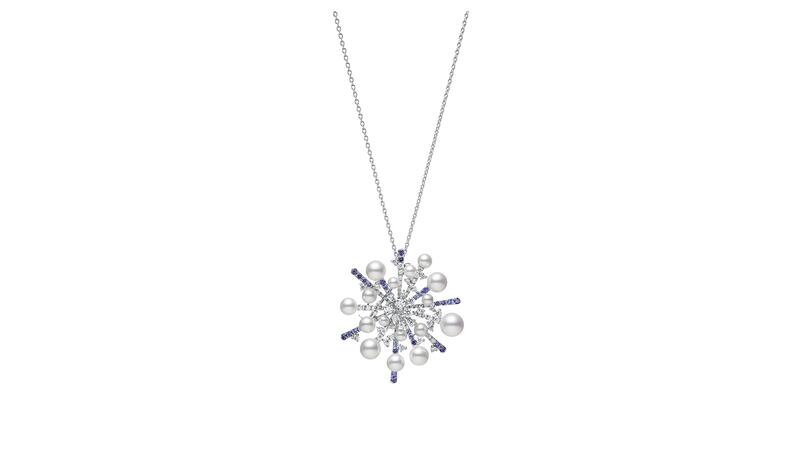 Mikimoto pearl, diamond, and sapphire pendant