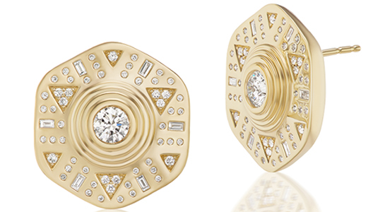 Harwell Godfrey Big Button stud earrings with 18-karat yellow gold and diamonds (price available upon request)