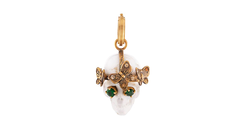 <a href="https://www.greenwichjewelers.com/products/diamond-tsavorite-bella-skull-pendant?currency=USD" target="_blank">Sylva & Cie</a> diamond and tsavorite “Bella” skull pendant in 18-karat yellow gold  ($7,750)