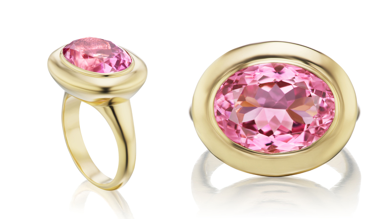 “Power Pinky” in 14-karat yellow gold with 4.34-carat pink tourmaline ($3,600)