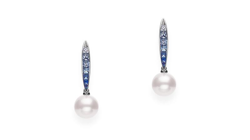 Mikimoto pearl and sapphire earrings