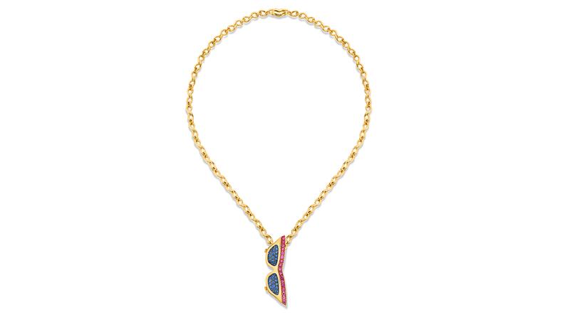 Edina Kiss blue and pink sapphire Sunglasses pendant on chain