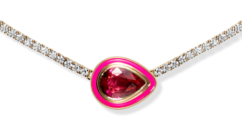 Pendant in 18-karat yellow gold with 3.01-carat natural vivid pink Tanzanian spinel and neon pink enamel ($17,800 for pendant only)