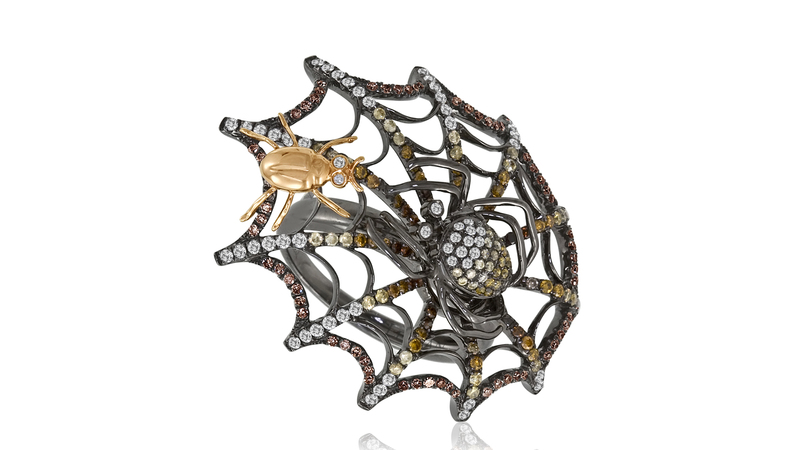 <a href="https://www.levian.com/" target="_blank"> Le Vian</a> “Spider Web” ring with fancy diamonds, white diamonds and brown diamonds set in 18-karat two-tone gold ($7,698)