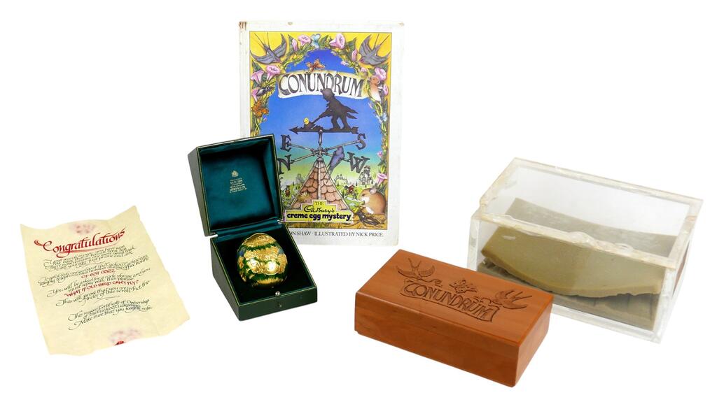 Cuckoo Cuckoo Cadbury Conundrum egg with original boxes, letter, and book