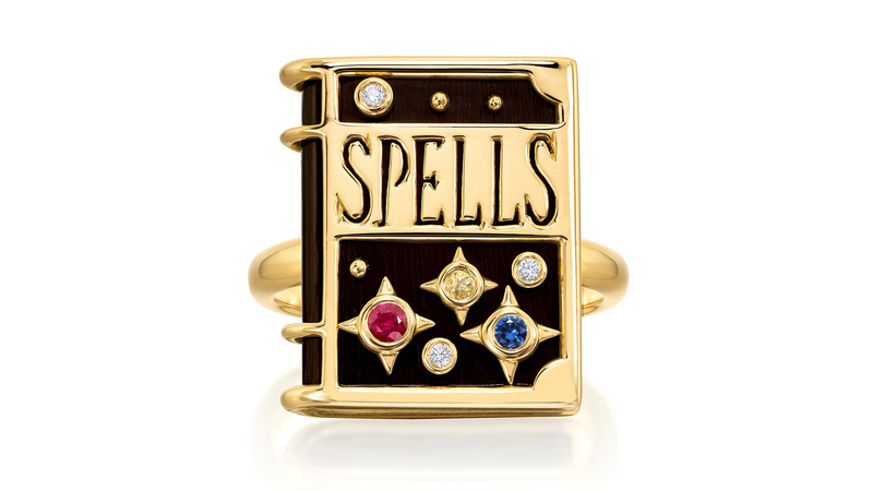 <a href="https://www.sauer1941.com/anel-spells/p" target="_blank">Sauer</a> “Spells” ring with sapphires, ruby and diamonds set in 18-karat yellow gold ($2,436)