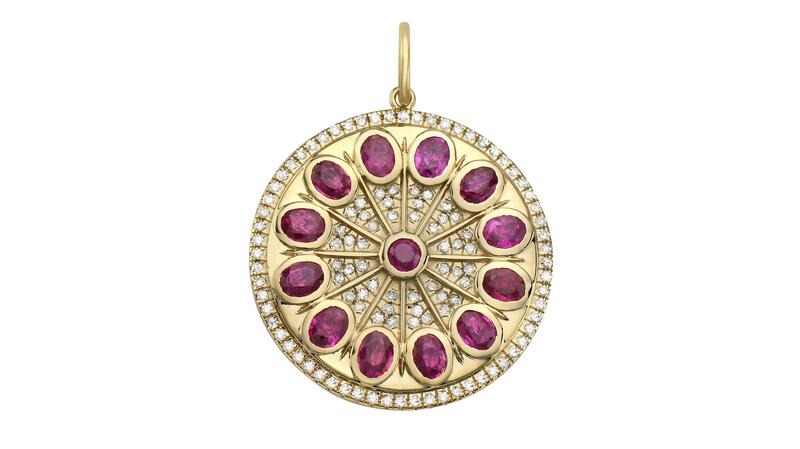 Lionheart “Serenity Amulet” in 14-karat yellow gold with rubies and diamonds ($2,645)