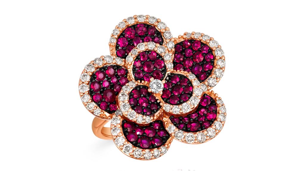 Le Vian “Camellia Ring” featuring 1.63-carat ruby and diamonds in 14-karat gold