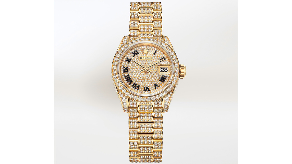 The 18-karat yellow gold version of the Lady-Datejust set with 1,089 diamonds retails for $131,100.