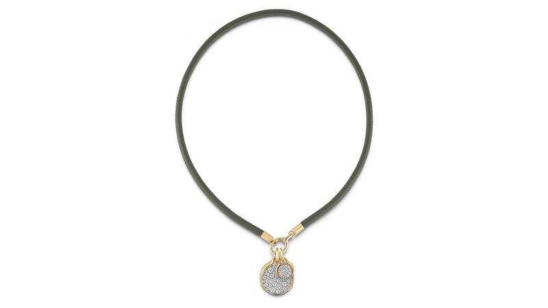 Jade Trau Olive Leather Cord, Mini Diana Pave Charm, Large Diana Pave Charm