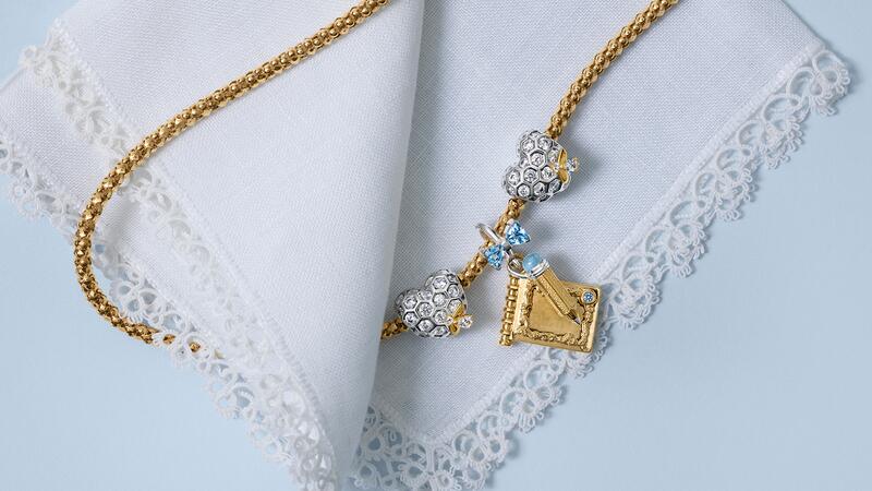 Pandora and Bridgerton Dance Card and Pencil Dangle Charm with Honeycomb and Bee Heart Charm