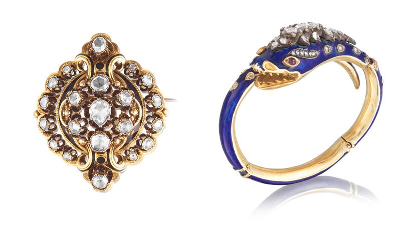 rose brooch and snake bangle 19th century