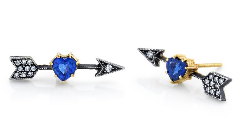 Arman Sarkisyan 18-karat yellow gold and oxidized silver “Cupid's Arrow” studs with sapphire and diamonds ($3,500)