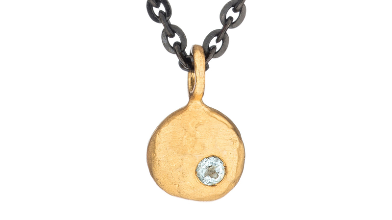 <a href="https://amandaklockrow.com/products/14k-rose-gold-elemental-pebble-necklace" target="_blank"> Amanda K Lockrow</a> 14-karat gold “Pebble” necklace with aquamarine on a sterling silver chain ($260)