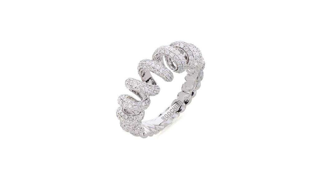 Boochier "Jumbo Slinkee Ring" in 18-karat recycled white gold with 1.9 carats of white diamonds ($9,820)