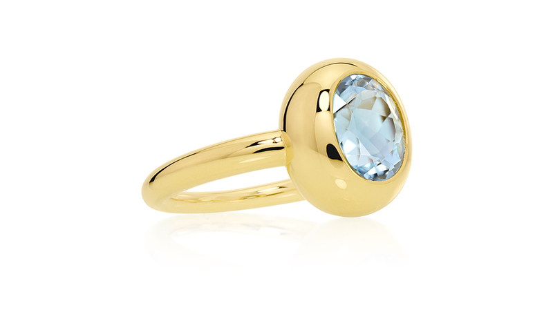 <a href="https://www.sauer1941.com/anel-bold-agua-marinha/p" target="_blank"> Sauer</a> bold aquamarine ring set in 18-karat yellow gold ($4,030)