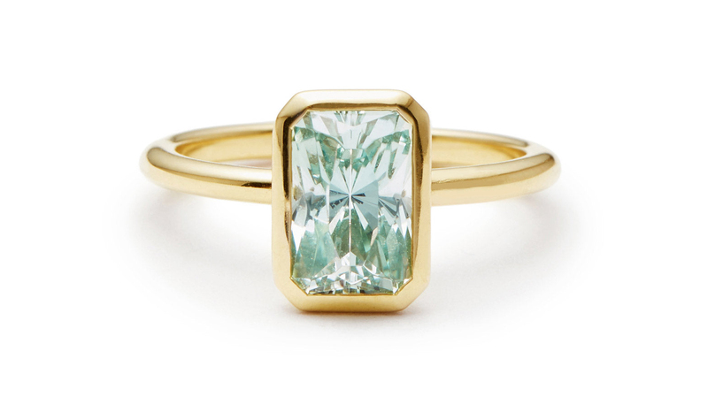 <a href="https://www.greenwichjewelers.com/collections/all/products/1-99ct-regal-radiant-cut-aquamarine-ludlow-ring" target="_blank"> Greenwich St. Jewelers</a> “Chroma” radiant-cut aquamarine ring set in 14-karat yellow gold ($3,450)