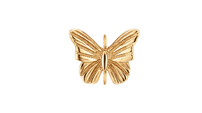 A 14-karat gold butterfly charm. The chain is welded to both ends of each charm.