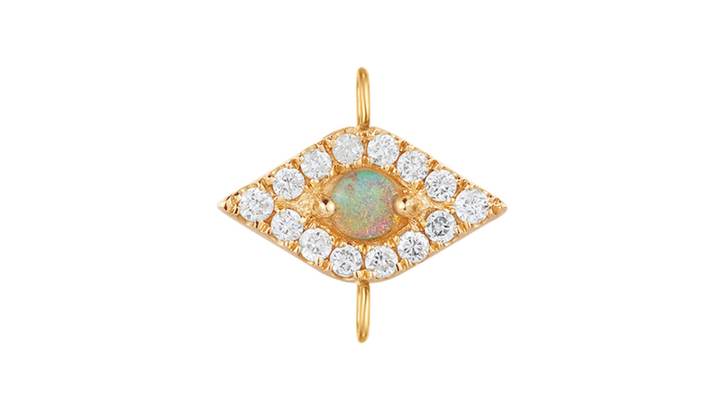 An evil eye charm in 14-karat gold with opal and diamonds