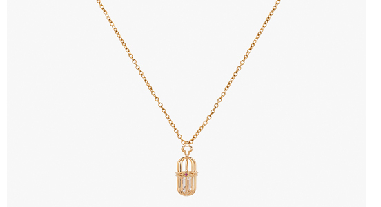 Category: Necklaces up to $5,000. Designed by Lynn Gambino of Lilly Street in Old Brookville, New York. Entry information: Mini Capulet necklace in 18-karat pink gold with natural herkimer crystals and a ruby center ($2,320)