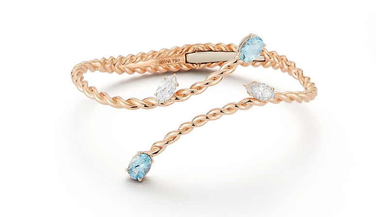 <a href="https://rennajewels.com/products/wave-study-iv" target="_blank"> Renna</a> 18-karat gold aquamarine and diamond “Wave Study IV” ($9,500)