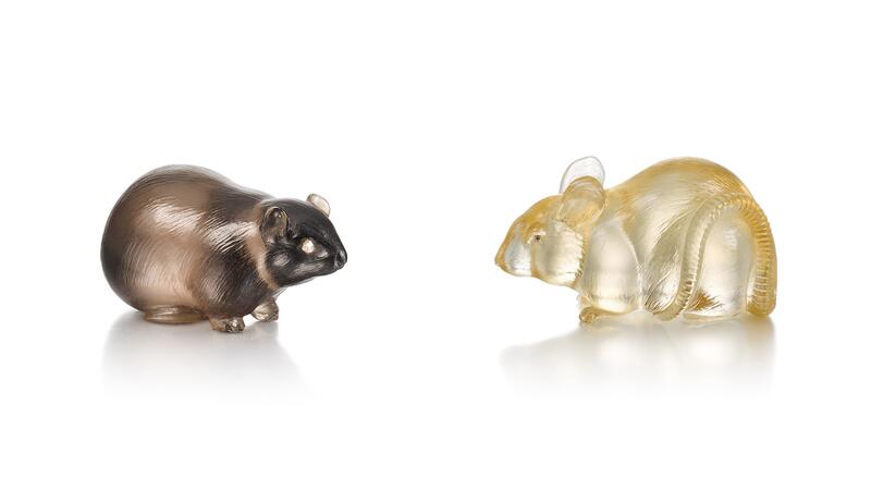Fabergé smoky quartz mole and topaz rat