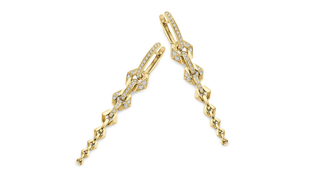 “Flow Earrings” in 18-karat yellow gold with diamonds ($5,750)