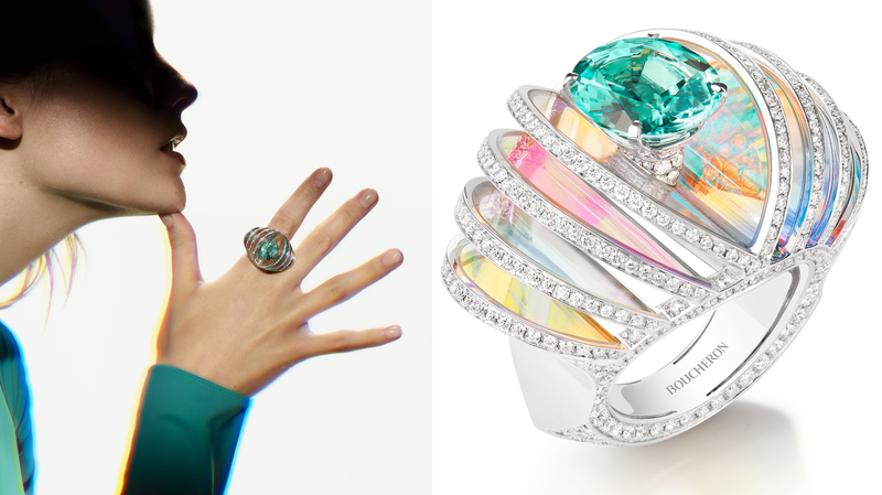 The ring features a 4.61-carat oval blue tourmaline.