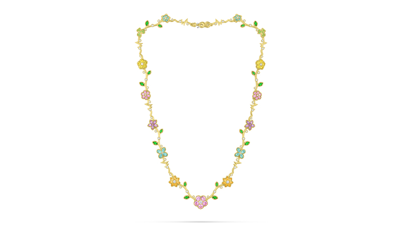 Paul Morelli “Wild Child” necklace in 18-karat yellow gold with diamonds, multicolor sapphires, aquamarine, spessartite garnet and tsavorite garnet ($28,000)