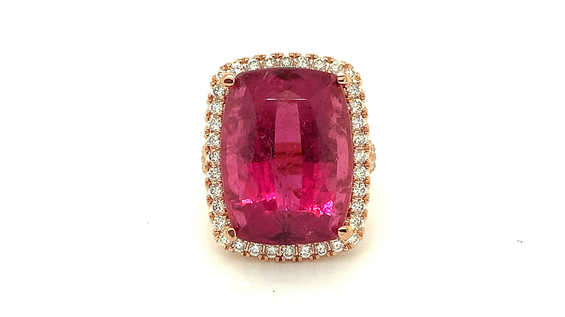 <a href="https://www.lisanik.com" target="_blank">Lisa Nik </a> 18-karat rose gold rubellite ring with diamonds ($24,150)