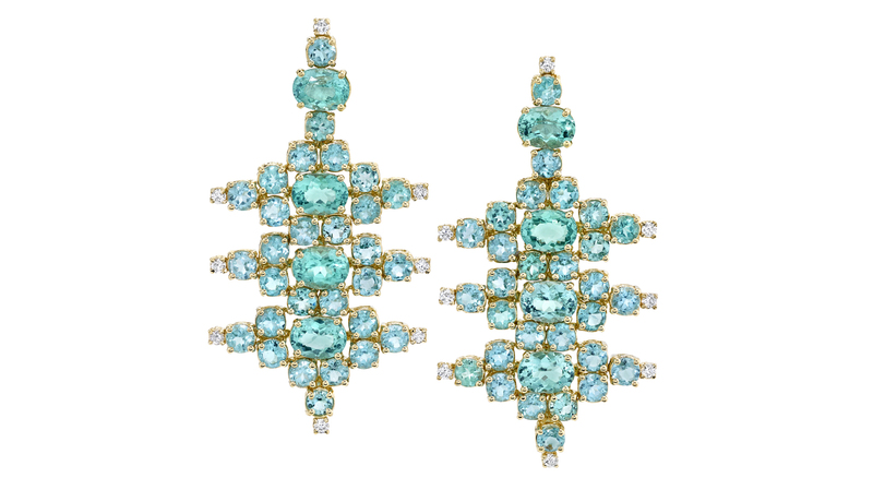 “Dew Earrings” with 40.22 carats of apatite in 18-karat white gold with diamonds ($15,000)